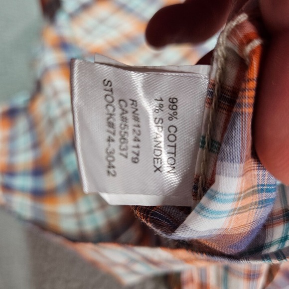 Johnston & Murphy Shirt Men Large Short Sleeve‎ Orange Green Blue Plaid - Picture 5 of 11